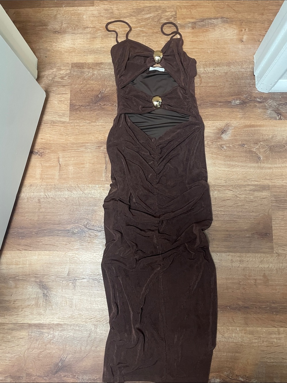12th Tribe Brown Maxi Dress with Gold Rings